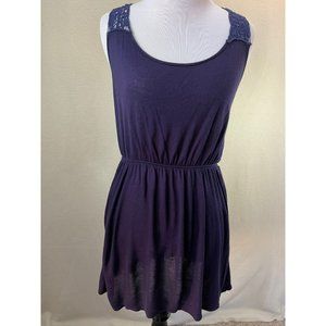 Miss Daisy  Blue Sleeveless Tie Neck Lace Back Mini Dress - Medium